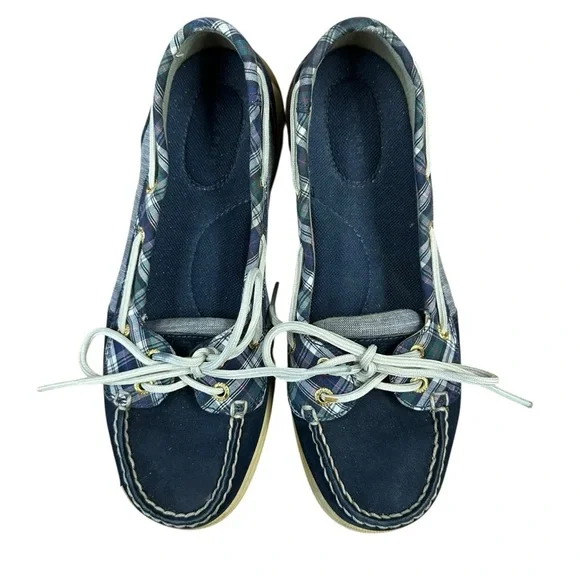 Sperry Topsiders boat shoes in blue and white plaid Size 6.5 - Picture 3 of 11